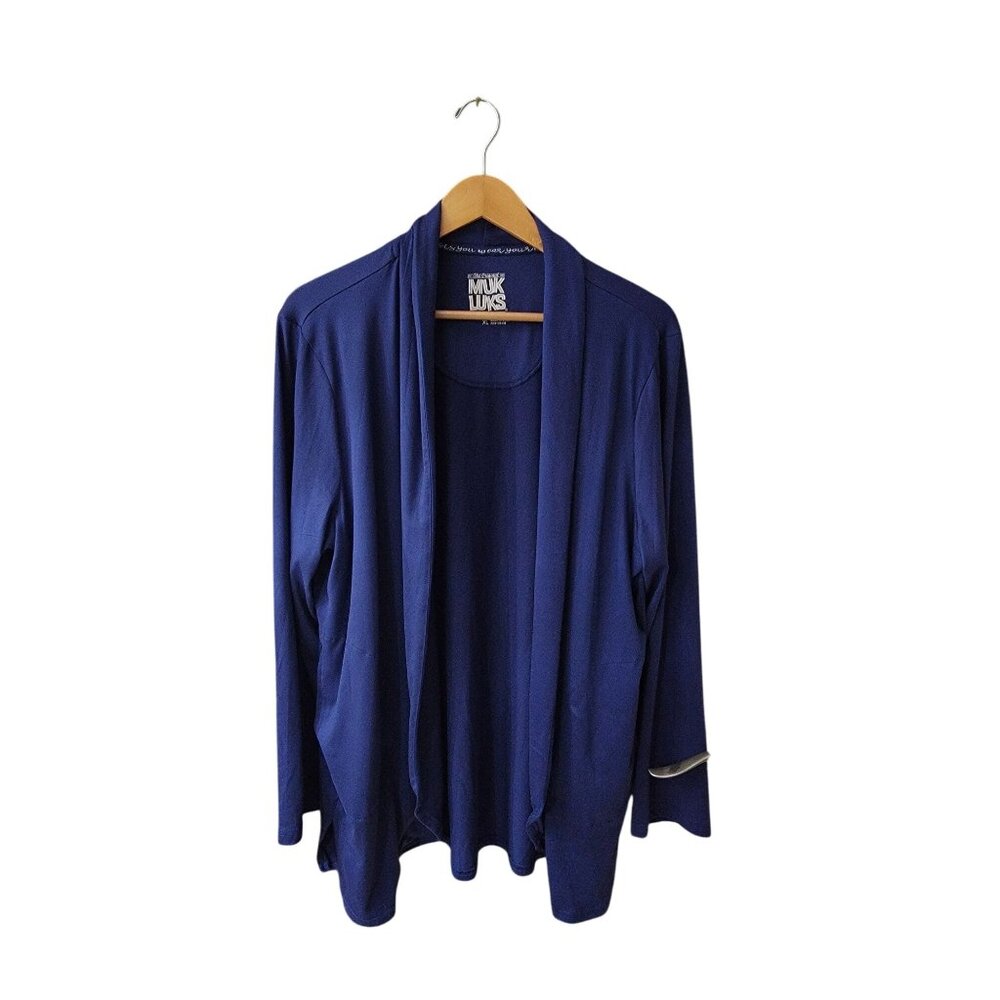 Muk Luks Womens Blue Open-Front Cardigan XL Polyester & Spandex